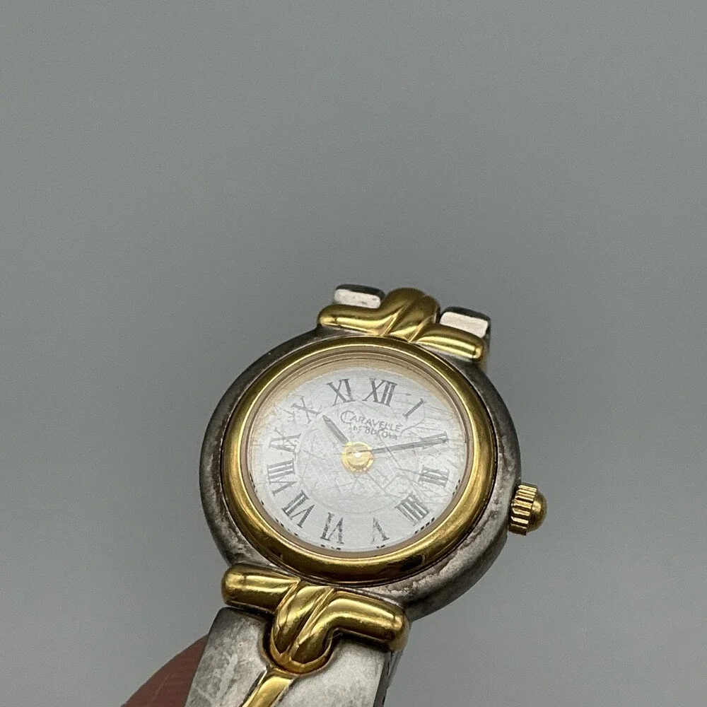 Caravelle By Bulova Womens Watch 19mm White Dial Two Tone New Battery 7.25